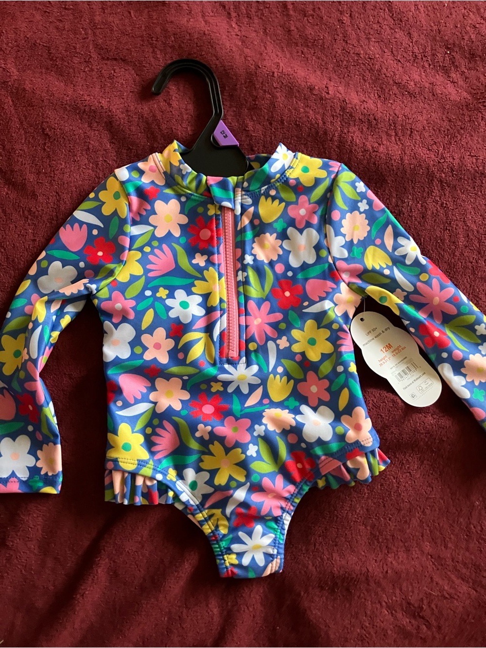 wonder nation Blue Multi Floral Long-Sleeve One-Piece Swimsuit